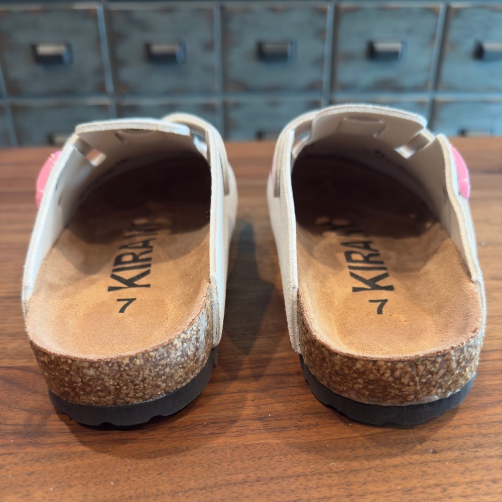 Cute Beige Mules with Pink Accents - Picture 3 of 6